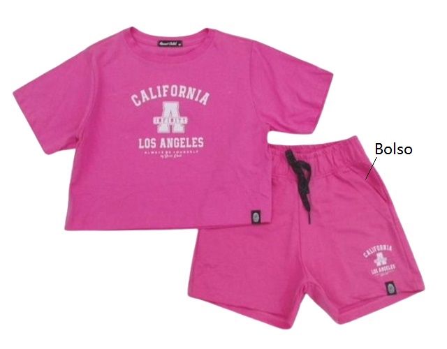 Conjunto Sweetchild Infantil Feminina Manga Curta Malha Cropped Shor