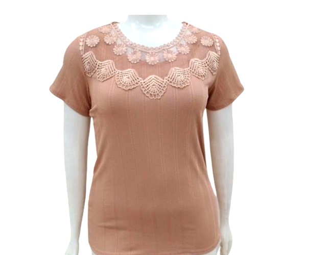 Blusa 7linhas Adulto Extra Grande Feminina Manga Curta Poliéster Guipir