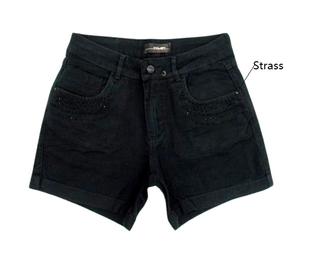 Short Vivlon Adulto Feminina Sarja Black Lycra Strass