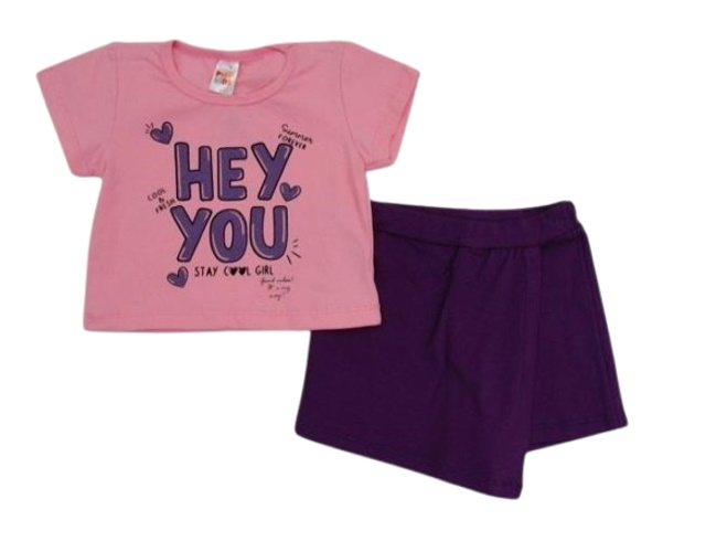 Conjunto Pho Infantil Feminina Manga Curta Cotton Cropped Short-saia