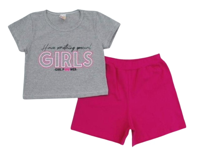 Conjunto Pho Juvenil Feminina Manga Curta Cotton Cropped Short