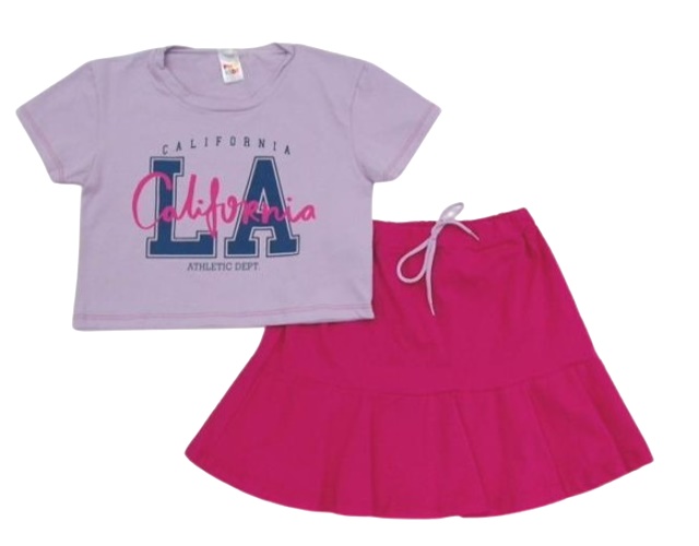 Conjunto Pho Juvenil Feminina Manga Curta Cotton Cropped Saia