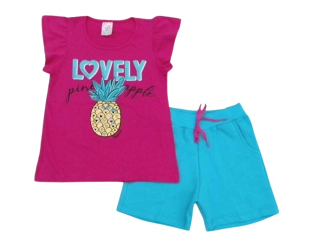 Conjunto Indiababy Infantil Feminina Manga Curta Malha Short
