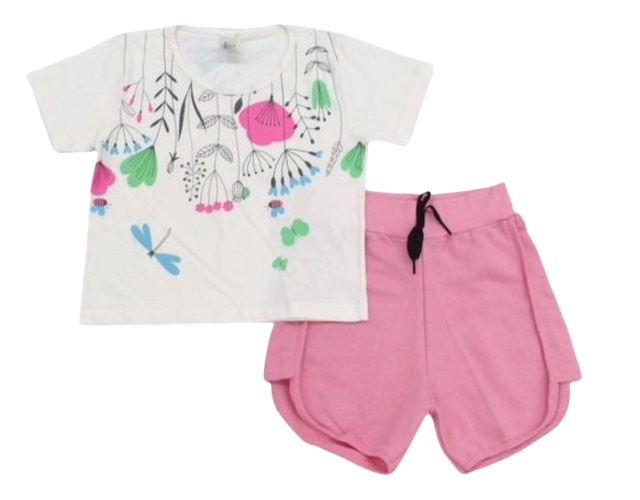 Conjunto Jiss Juvenil Feminina Manga Curta Malha Cropped Short