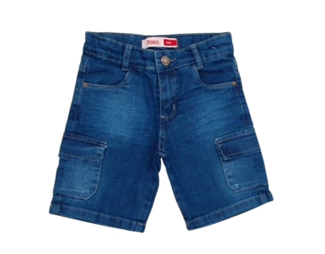 Bermuda Perbol Infantil Masculino Jeans Lycra Bolso Cargo