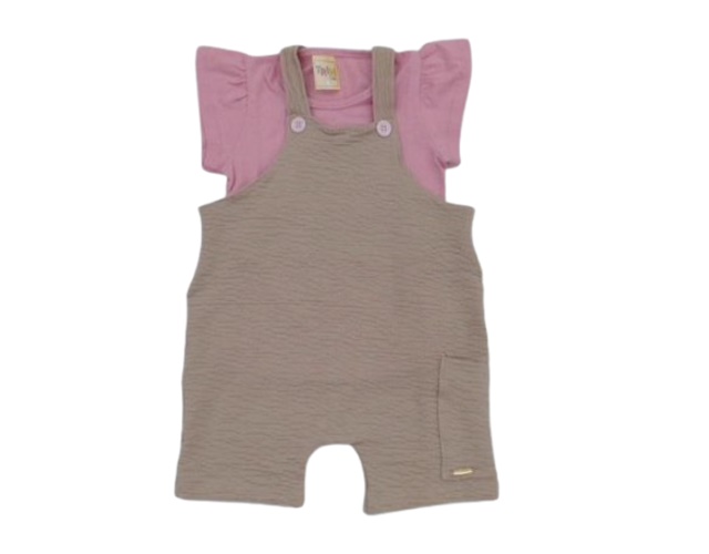 Jardineira Trin Primeiros Passos Feminina Manga Curta Anaeeuga Blusa 2p