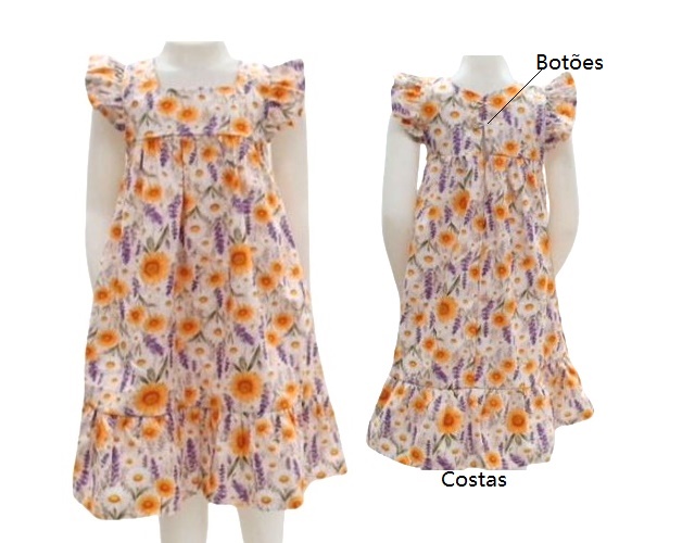 Vestido Nilvitex Infantil Manga japonesa Tricoline Estampado