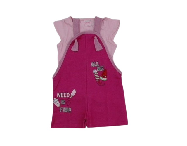 Jardineira Wilbertex Primeiros Passos Feminina Manga Curta Moletinho 2p