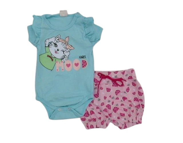 Conjunto Viston Bebe Feminina Manga Curta Cotton  body Short