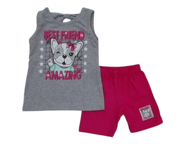 Conjunto Viston Primeiros Passos Feminina Regata Malha Bermuda