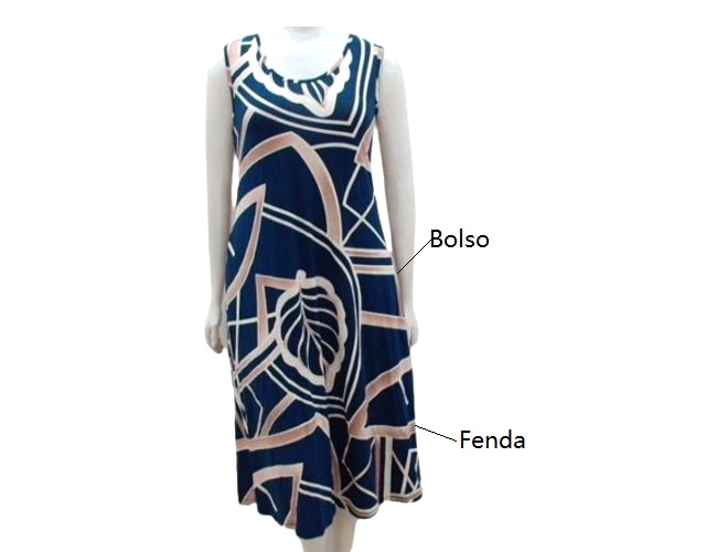 Vestido Kaprice Adulto Extra Grande Regata Viscolycra Estampado 2bolsos