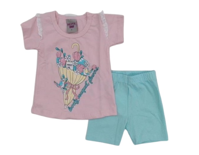 Conjunto Pimentinha Bebe Feminina Manga Curta Cotton Short