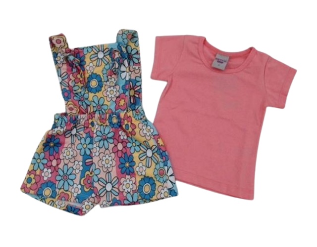 Jardineira Pimentinha Primeiros Passos Feminina Manga Curta Moletinho