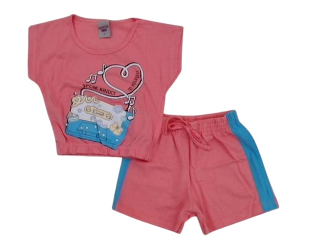 Conjunto Pimentinha Infantil Feminina Manga Curta Malha Cropped Shor
