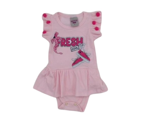 Body Pimentinha Bebe Feminina Manga Curta Malha Canelada Vestido