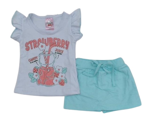 Conjunto Fashionk Bebe Feminina Manga Curta Malha Short-saia
