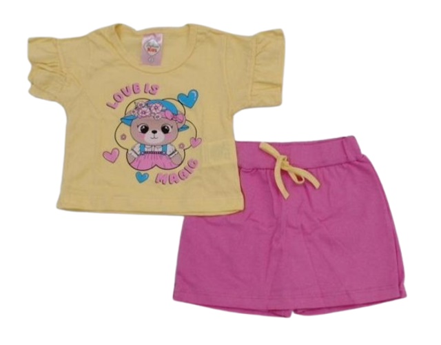 Conjunto Fashionk Primeiros Passos Feminina Manga Curta Malha Cropped