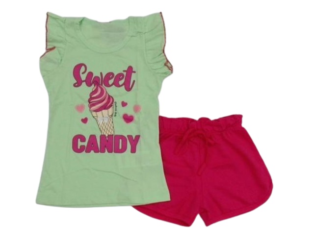 Conjunto Fashionk Infantil Feminina Manga Curta Malha Short