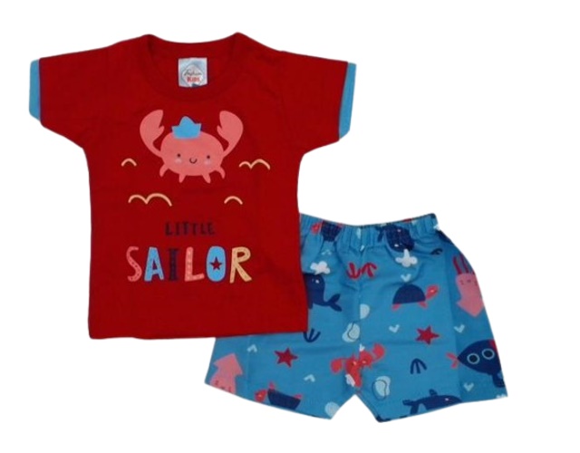 Conjunto Fashionk Bebe Masculino Manga Curta Malha