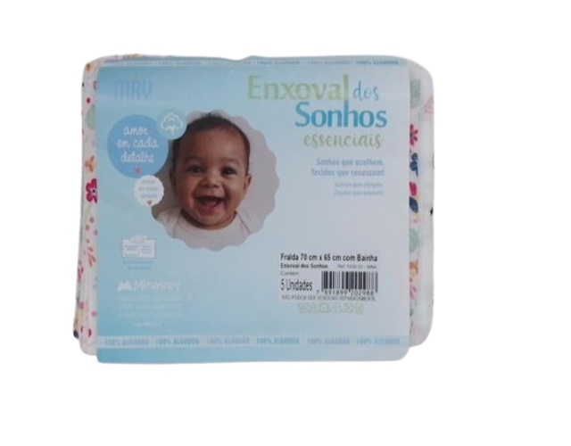 Fralda Minasrey Bebe Feminina Algodão C/bainha 70x65cm (c/5