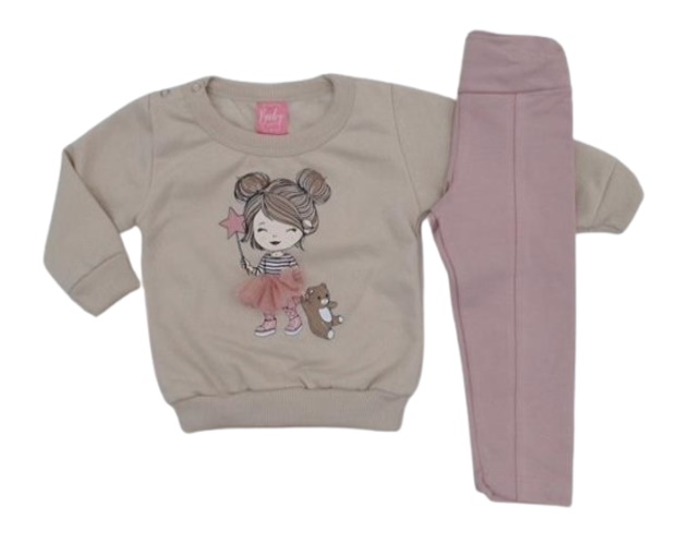 Conjunto Babyvest Bebe Feminina Moletom Botão Legging