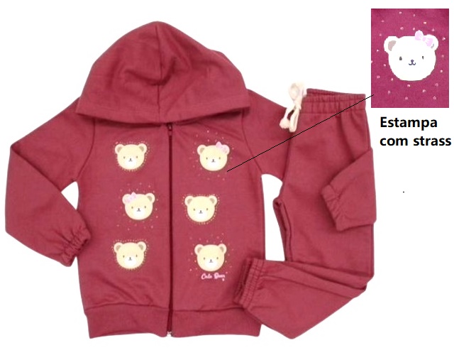 Conjunto Babyvest Primeiros Passos Feminina Moletom Capuz Calça