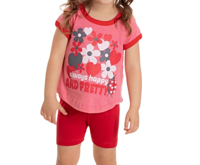 Conjunto Pimentinha Primeiros Passos Feminina Manga Curta Malha Short