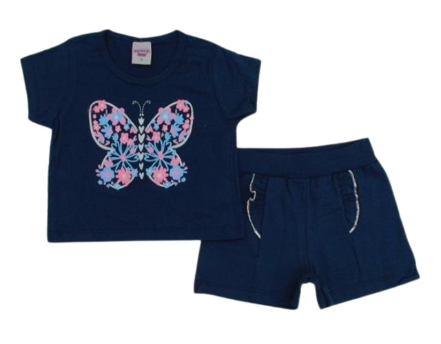 Conjunto Pimentinha Infantil Feminina Manga Curta Malha Cropped Shor