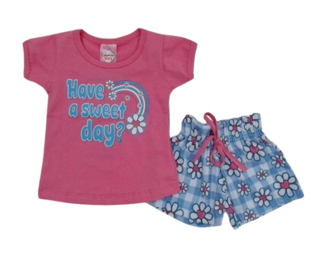 Conjunto Fashionk Bebe Feminina Manga Curta Cotton Short