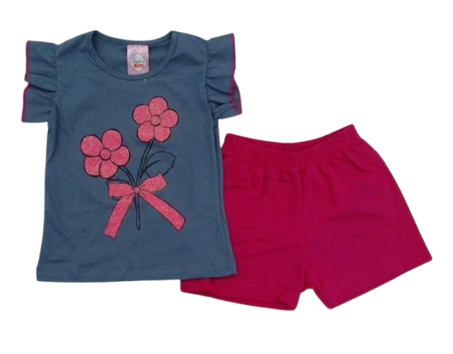 Conjunto Fashionk Primeiros Passos Feminina Manga japonesa Malha Short