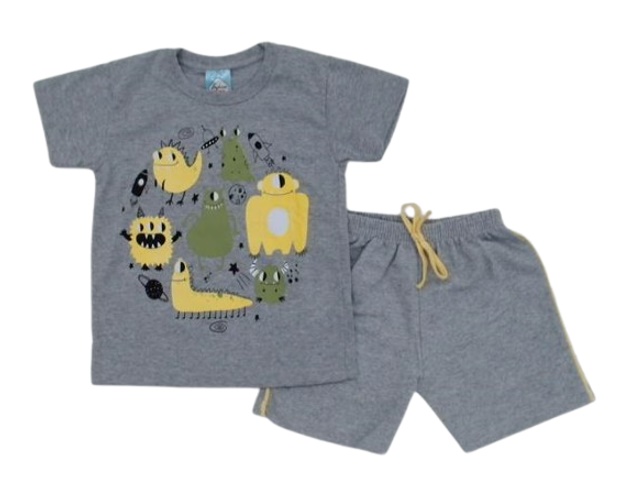 Conjunto Fashionk Primeiros Passos Masculino Manga Curta Malha