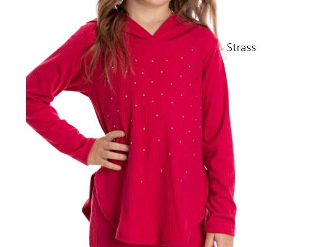 Blusa Pimentinha Infantil Feminina Manga Longa Malha Canelada Capuz