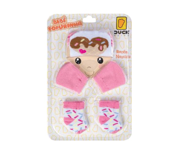 Kit-bebe Duck Bebe Feminina Algodão (touca+luva+meia)