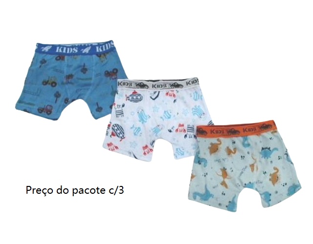 Cueca-boxer Kellkids Infantil Algodão Estampada(c/3)