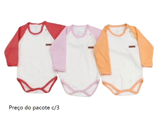 Body Bebebrincalhao Bebe Feminina Manga Longa Suedine (c/3)
