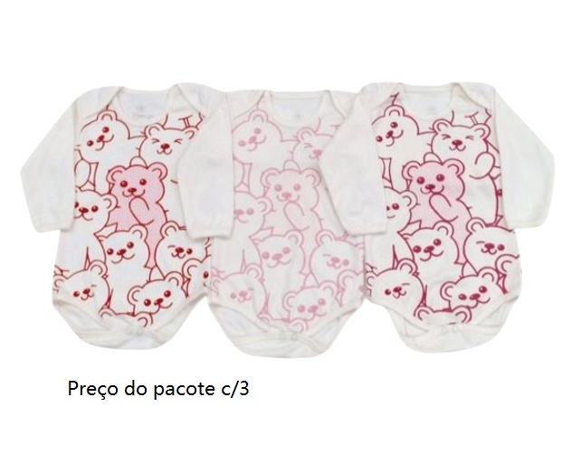 Body Bebebrincalhao Bebe Feminina Manga Longa Suedine (c/3)