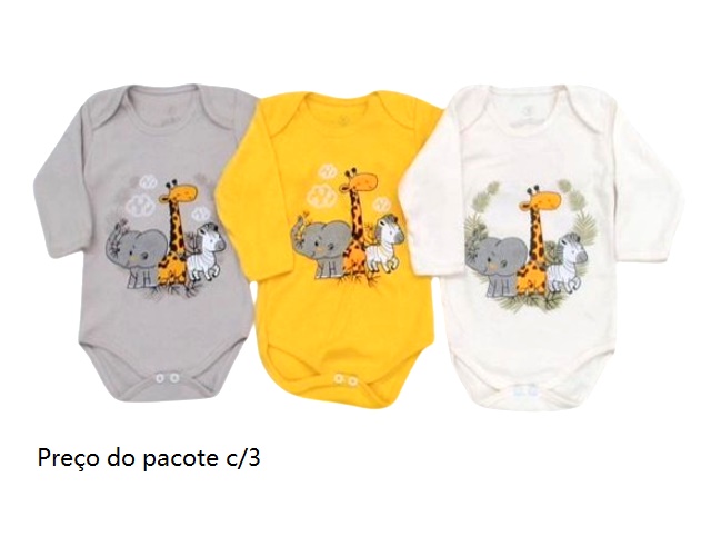 Body Pequenino Bebe Neutro Manga Longa Suedine (c/3)