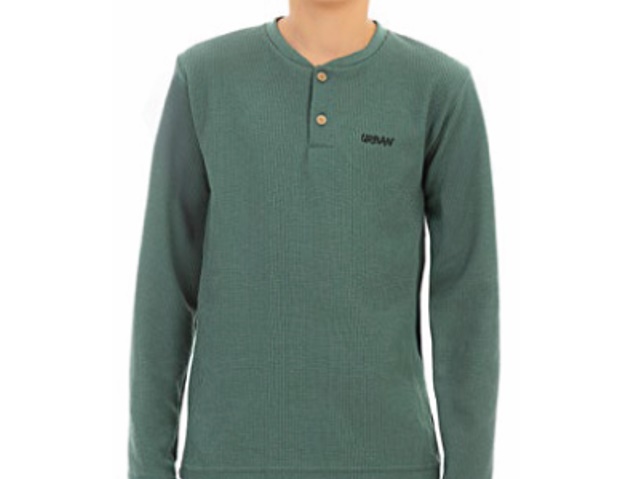 Camiseta Jaki Juvenil Masculina Manga Longa Malha Waffer Botões