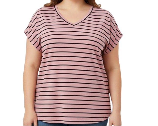 Blusa Quarter Adulto Extra Grande Feminina Manga japonesa Viscolycra Listrada Decote V