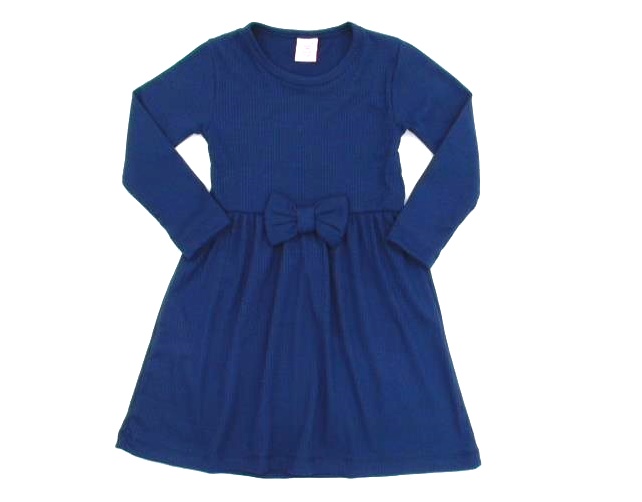 Vestido Rose Primeiros Passos Manga Longa Malha Canelada Laço