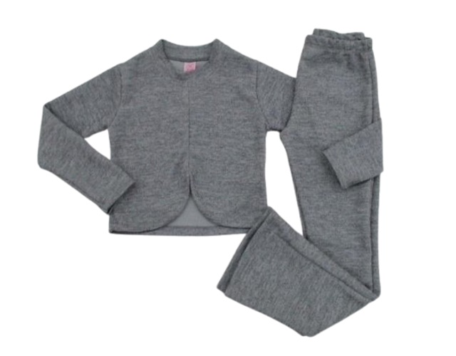 Conjunto Rose Infantil Feminino Manga Longa Tricot Cropped Flare