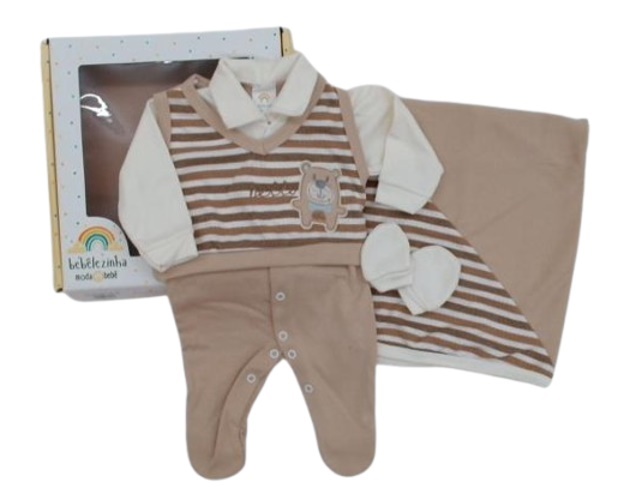 Saída-maternidade Bebelezinha Bebe Masculino Suedine 3p