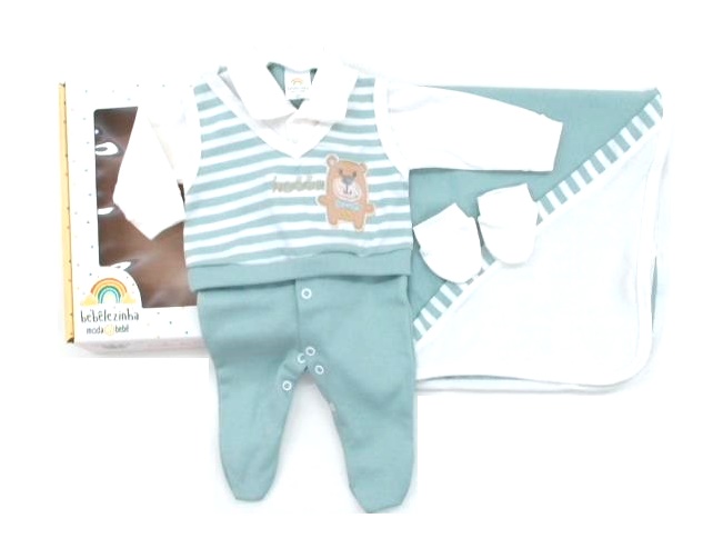 Saída-maternidade Bebelezinha Bebe Masculino Suedine 3p