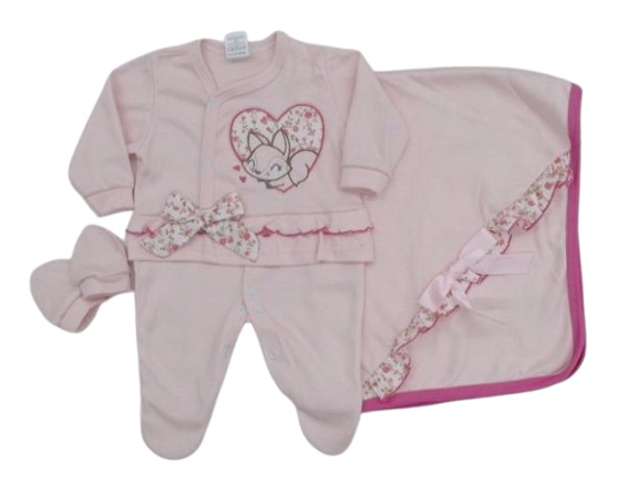 Saída-maternidade Bebelezinha Bebe Feminina Suedine 3pç