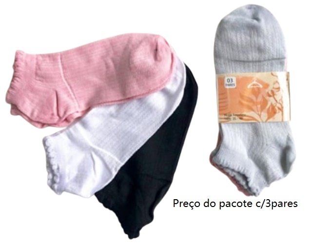 Meia Bestsocks Adulto Feminina Algodão Soquete (c/3)