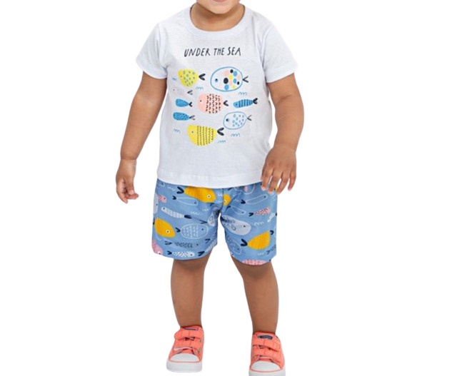 Conjunto Fashionk Bebe Masculino Manga Curta Malha