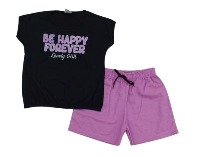 Conjunto Wkids Juvenil Feminino Manga Japonesa Malha Short