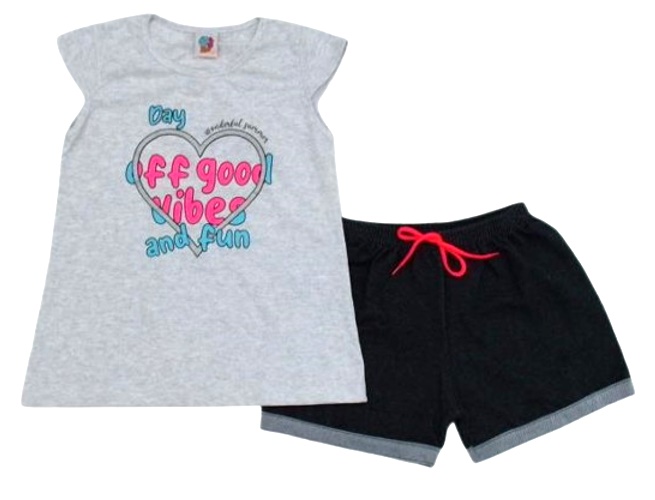 Conjunto Wkids Juvenil Feminino Manga Japonesa Malha Short