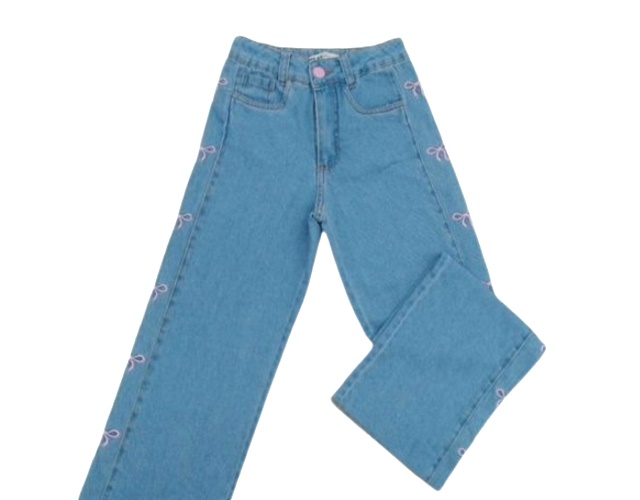 Calça Gilas Juvenil Feminina Jeans Wide Leg Laço