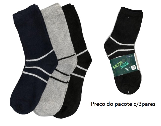 Meia Kidssocks Juvenil Masculina Cano Médio (c/3)